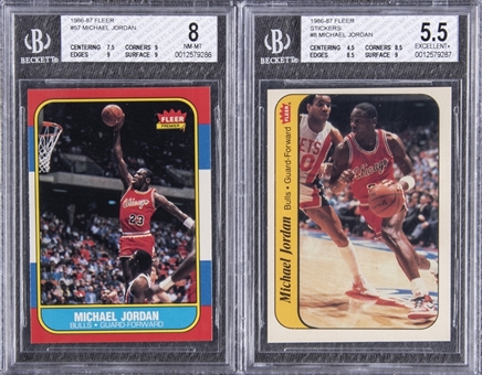 1986/87 Fleer Basketball High Grade Complete Set (132) Plus Stickers Set (11) Including #57 Michael Jordan BGS NM-MT 8 Example!